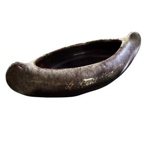 Canoe Trinket Dish Decorative Bowl Unique Home Decor red clay brown drip vintage